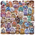 50 vintage paddenstoel fles stickers, waterbestendige PET decals voor scrapbooking en diy - Transparante Paddenstoel Fles Serie