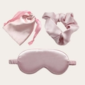 Pink silk sleep set including eye mask, scrunchie, and drawstring storage pouch - Taro Purple (Pinkish) 3-Piece Set