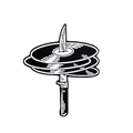Rock style enamel pin featuring a dagger through three vinyl records in black and white - Dagger Vinyl