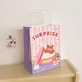 Pink striped gift bag with cute bear illustration and white rope handles for birthday - 7# Surprise