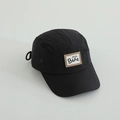 Detail of a black five-panel camper cap with a bear embroidery patch and breathable side vents - 52cm(Adjustable) / Black