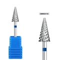 Detailed macro view of carbide nail drill bit with precision cutting teeth and base - Blue Ring Corn Shape Drill Bit (OMWGY15)