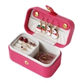 Mini portable jewelry travel case in rose pink leather with white ring storage slots - Pearl Carmine Red