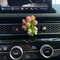 Pink tulip flower car air vent clip with white bow accent and fragrance stone - Pearly Pink Tulip (No Scent)