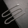Polished silver stainless steel Cuban link chain necklace with box clasp for men and women - 1.8 Six-Sided Ground / Width 6.6mm*19cm