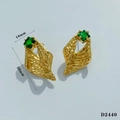 Irregular hammered gold earrings featuring square emerald zircon stones and retro style - Hammered Folded Texture Green Zircon Gold Drop Earrings (D2440)