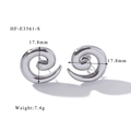 Polished silver spiral earrings with 17.8mm diameter and 7.4g weight in detail view - Silver Spiral Studs