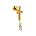 Golden titanium G23 sword pendant labret stud with a clear marquise zircon stone - Sword & Marquise Zirconia Drop / 1.2x8mm / Gold