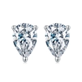 Elegant pair of pear-cut white zircon earrings in S925 sterling silver three-prong setting - Silver Pear Three-prong Style (APE61-P)