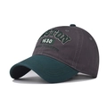Dettaglio del cappellino in cotone con visiera verde e ricamo 3D Boston in rilievo - Regolabile / Grigio