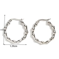 Polished silver stainless steel bamboo texture C-shape hoop earrings with size dimensions - Silver Bamboo Joint Hoop Style (ER-1169)