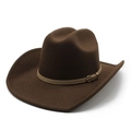 Detail of dark brown cowboy hat with faux leather belt and gold metal buckle - Coffee