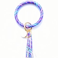 Purple marble PU bangle keychain with gold lobster clasp and matching tassel charm - Purple Rainbow