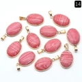 Pink striped agate oval pendants with gold-plated metal edges and hooks for jewelry - Rhodochrosite (Synthetic)