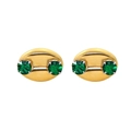 Detail van koffieboon oorknopjes in 18K verguld staal met groene zirkonia steentjes - Goud/Groen