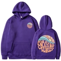 Dark purple hoodie featuring Forever Chasing Sunsets graphic print in a casual fit - Purple