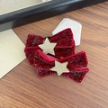 Paire de barrettes nœuds en velours rouge avec étoiles dorées pour filles - Élastique Étoile / Rouge