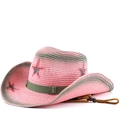 Roze Y2K strooien cowboyhoed met rode sterren en groene rand voor de zomervakantie - M (56-58cm) / Roze