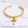 Golden hollow layered cross bracelet with white pearl and rhinestone charms - Vintage Cross Pearl Bracelet (SZ61091)