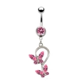 Piercing ombelico in argento con pendente a farfalla e cristalli rosa su sfondo bianco - Stile a Farfalla (Rosa) / Rosa