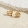 Elegant gold hoop earrings with multi-row rectangular and round cubic zirconia crystals - White Zirconia Long Style