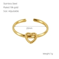 Adjustable 18k gold plated stainless steel ring featuring a cutout heart design - Beaded Heart Style (600)