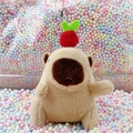 Cute capybara plush keychain with red fruit decoration on macaron foam balls - Light Brown Apple + Bead Chain