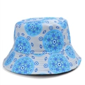 Dettaglio del cappello alla pescatora con motivi evil eye e stampe mandala blu - Stile B Grigio