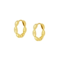 Macro view of gold hoop earrings with polished oval links on a clean white background - Beaded Style Gold Hoop Earrings (JQH0172-GG)