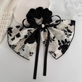 French style floral bow hair scrunchie with a vintage gold button detail on white - 2# White Bow Scrunchie