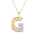 Two-tone gold plated letter G pendant necklace with white cubic zirconia inlay - Letter: G