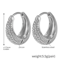 18K gold plated stainless steel C-shape earrings with turquoise and zircon pavé - Steel White Zircon - Large