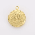 Pendentif médaillon rond doré gravé avec motifs floraux en finition laiton - N°38 Boîte Médaillon Rond à Fleurs (15*18mm)