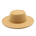 Detail view of the stitching and texture of this camel wool felt flat top fedora hat - M (56-58cm) / Camel