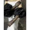 Elegant black mesh bridal gloves with oversized puff sleeves for photo shoots - ST192 2080 Black Puff Sleeves