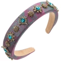 Detail van paarse barokke hoofdband met blauwe strass steentjes en jacquard textuur - Paars Blauw