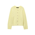 Gilet en maille torsadée jaune clair avec col rond et boutons pour femmes - S / Jaune