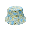 Close-up of floral bucket hat with blue and yellow botanical print on light green fabric - M (56-58cm) / Light Green Base Blue And Yellow Dainty Floral (E)