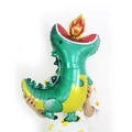 Large fire-breathing dinosaur foil balloon in green and yellow for birthday party decor - Green Fire-Breathing Dragon