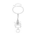 Macro detail of silver scorpion hand chain with sparkling rhinestones on white background - Silver Scorpion Hand Chain Bracelet (6532) / Silver