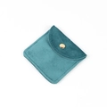 Cyan plush jewelry pouch with a square design and golden metal snap fastener - Velvet Style (Peacock Blue) / 8x8cm