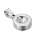 Close-up of polished silver stainless steel round bezel pendant tray for DIY jewelry - Silver Round 1-Loop Bezel Tray (KLJ6739-Z)
