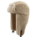 Beige lamb wool aviator hat with thick ear flaps and adjustable strap for winter warmth - XL (58-60cm) / Camel
