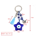 Detailed view showing dimensions of pink evil eye keychain with tassel and butterfly charm - Deep Blue Star Butterfly Tassel