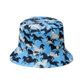 Chapeau bob bleu réversible avec motif de chevaux et coutures renforcées - M (56-58cm) / Bleu Ciel Imprimé Cheval Courant