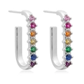 Bunte Regenbogen-Zirkonia-Ohrringe in silberfarbenem Metall für Damen-Set - 24K / Silber U-Form Mehrfarbiger Strass (JQH0291-SS-1)