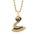 Hip hop style gold titanium steel twisted chain necklace featuring a coiled cobra pendant - Cobra Shape (KP100843-MI)