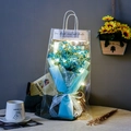 Blue dried baby's breath flower bouquet with LED lights in a transparent gift hand bag - Blue Gypsophila with Light Gift Bag Greeting Card