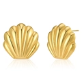 Pendientes de concha bañados en oro de 18k con diseño geométrico de estilo vintage - Oro de 18K