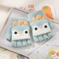 Cute mint blue cartoon penguin knit convertible gloves for kids in winter warmth - 4-10 Years / Chick-Green